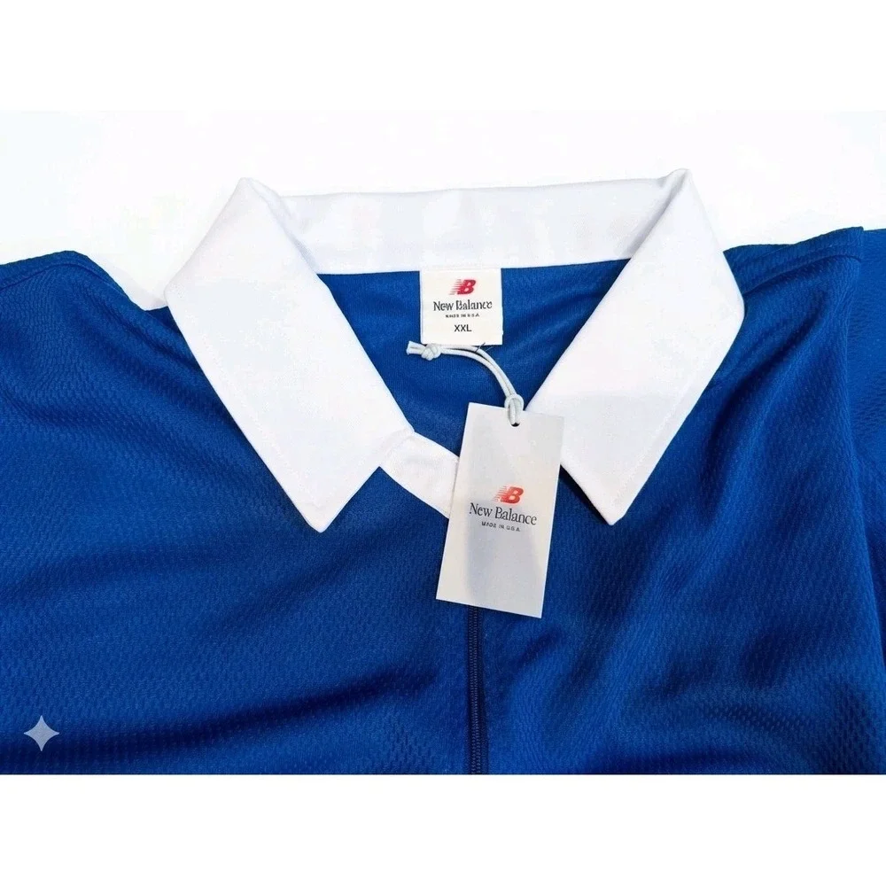 New Balance Made in USA Relaxed Mesh Zip Polo Shirt Inkwell Blue XXL $195 Jersey - Picture 3 of 10
